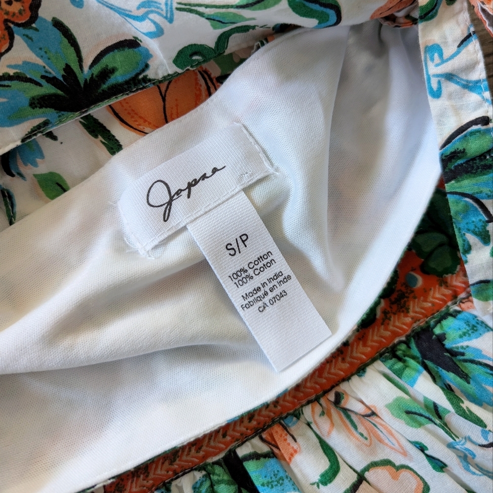 Japna - Sundress Mini Fit and Flare Deep-V off-White, Green, Orange Small - Picture 7 of 12